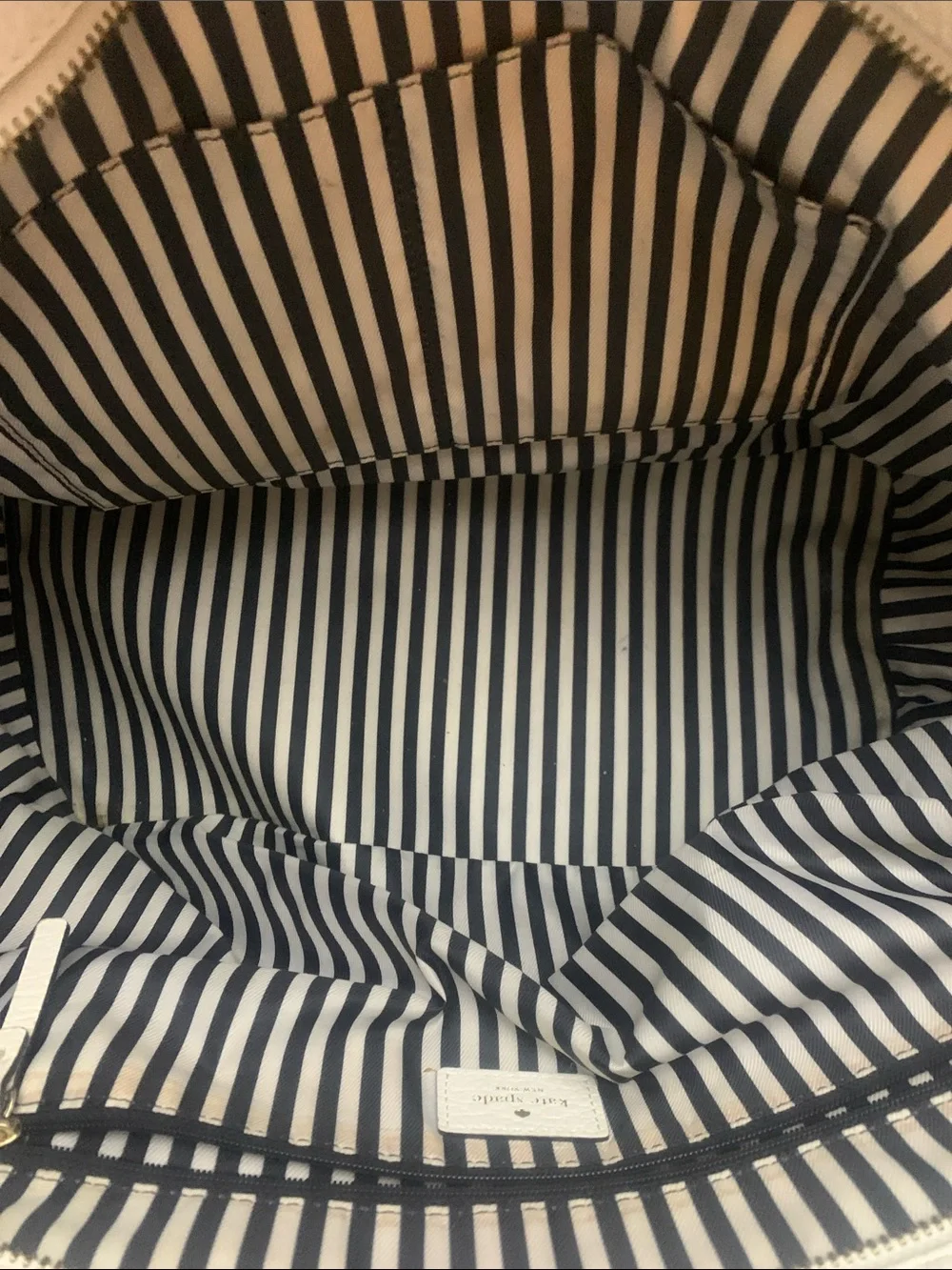 kate spade White and Navy Leather Tote with Tassel